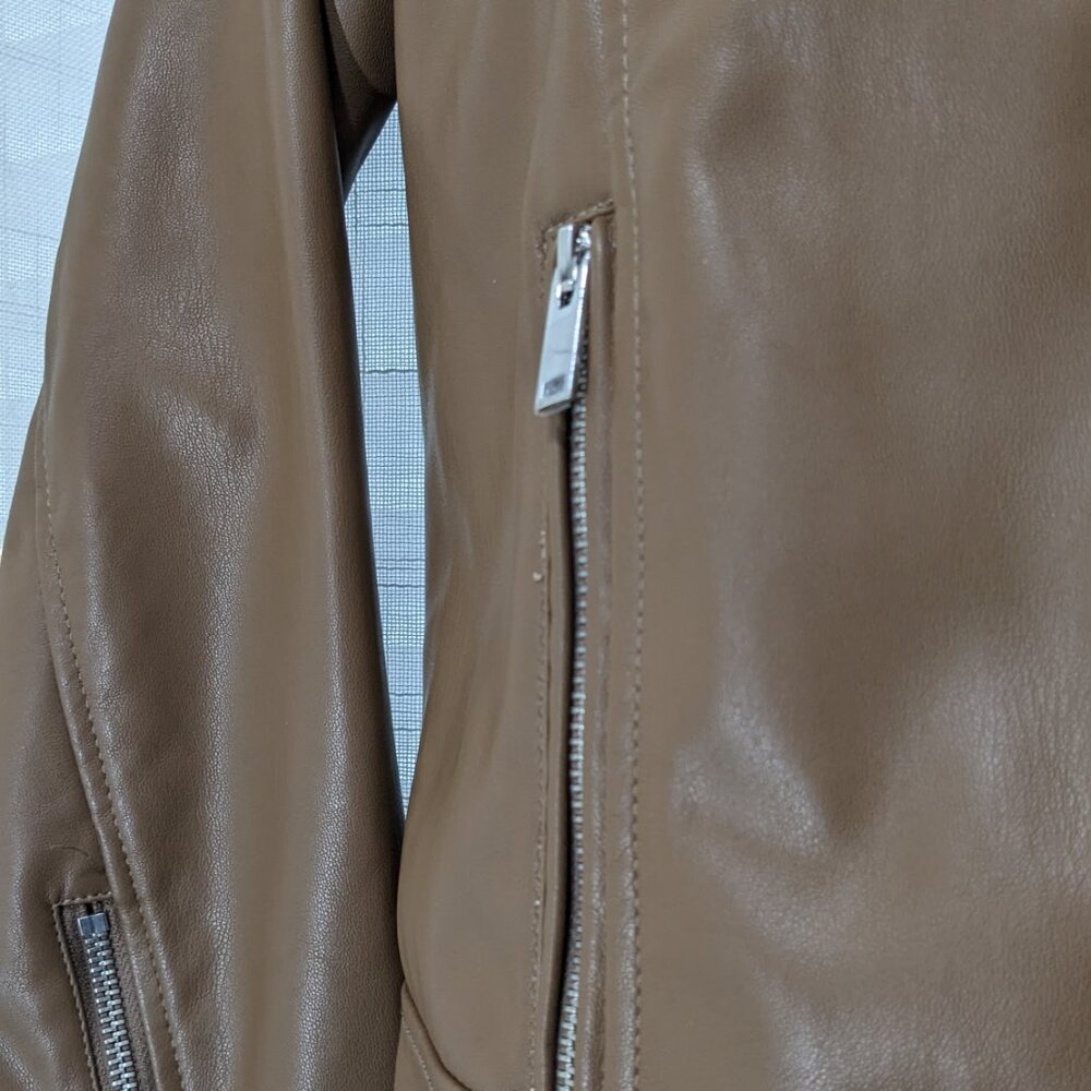 NEW APT 9 Womens Faux Brown Leather Jacket Moto Biker Coat Size Small Zip Front - Picture 4 of 13